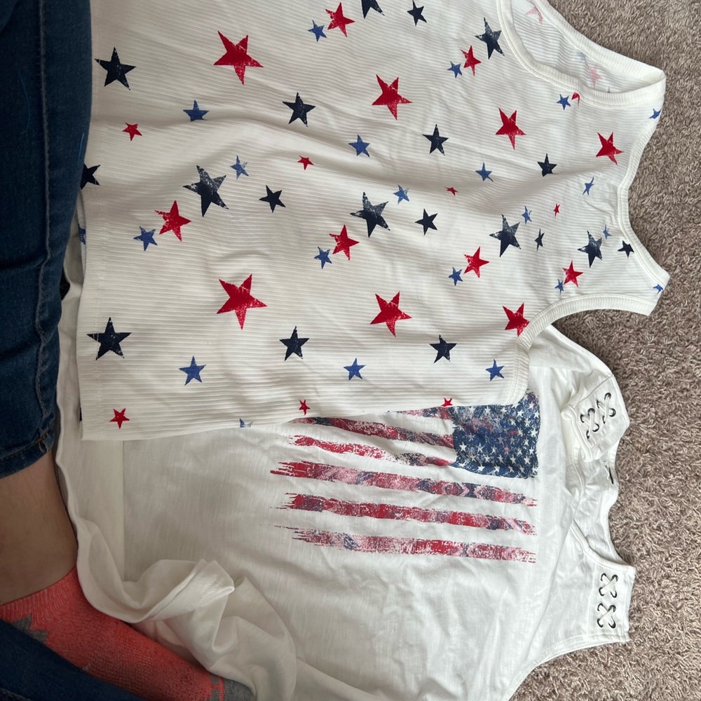 Maurices White Tank Top with Red & Navy Star Print